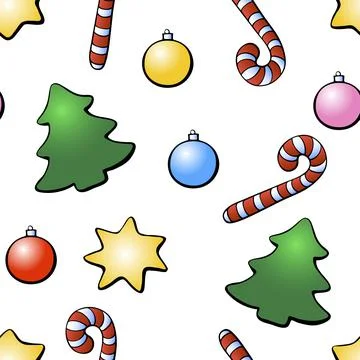 Vector seamless pattern of color festive symbols: figures of Christmas trees, 库存插图
