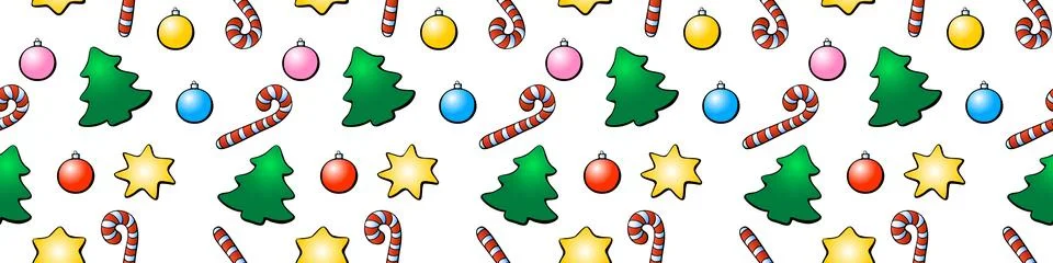Vector seamless pattern of color festive symbols: figures of Christmas trees, Stock Illustration