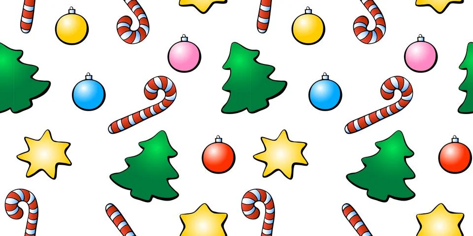 Vector seamless pattern of color festive symbols: figures of Christmas tree.. Illustrazione stock
