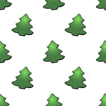 Vector seamless pattern with color fir, pine, xmas tree, in flat style. Brigh 스톡 일러스트