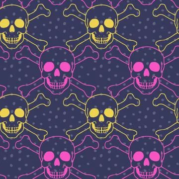 Vector seamless pattern with color skulls Stock Illustration