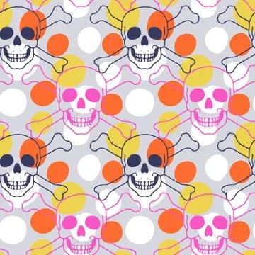 Vector seamless pattern with color skulls Stock Illustration