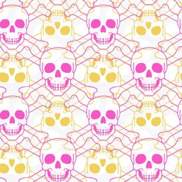 Vector seamless pattern with color skulls Stock Illustration