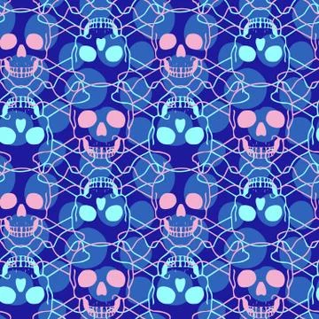 Vector seamless pattern with color skulls Stock Illustration