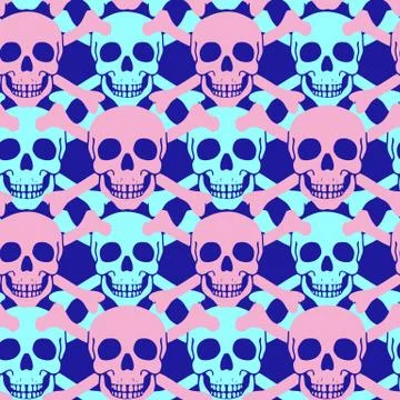 Vector seamless pattern with color skulls Stock Illustration