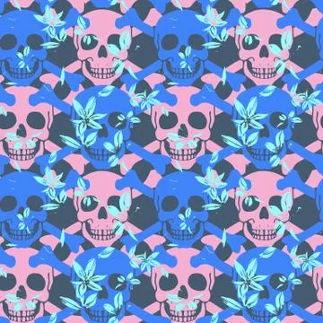 Vector seamless pattern with color skulls Stock Illustration