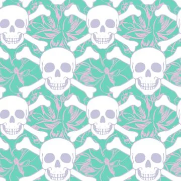 Vector seamless pattern with color skulls Illustrazione stock