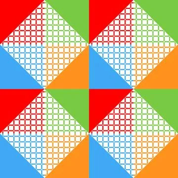 A Vector seamless pattern of colored abstract geometric shapes and grid Stock Illustration