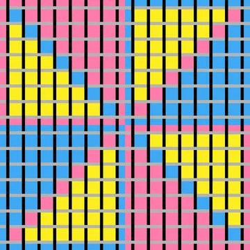 A Vector seamless pattern of colored abstract geometric shapes and grid Illustrazione stock