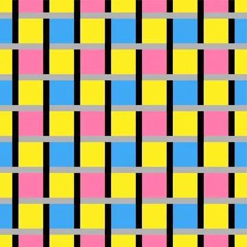 A Vector seamless pattern of colored abstract geometric shapes and grid Illustrazione stock