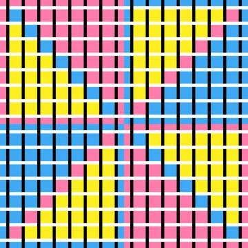 A Vector seamless pattern of colored abstract geometric shapes and grid イラスト素材