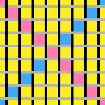 A Vector seamless pattern of colored abstract geometric shapes and grid Illustrazione stock