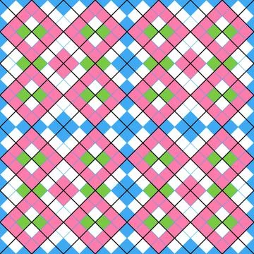 A Vector seamless pattern of colored abstract geometric shapes and grid Stock Illustration