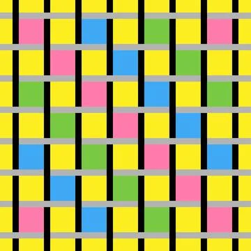 A Vector seamless pattern of colored abstract geometric shapes and grid Illustrazione stock