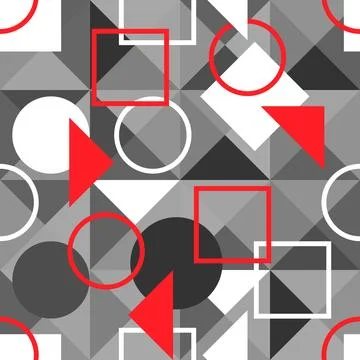 A Vector seamless pattern of colored abstract geometric shapes and grid Stock Illustration