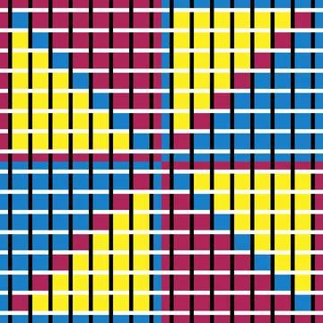 A Vector seamless pattern of colored abstract geometric shapes and grid Stock Illustration