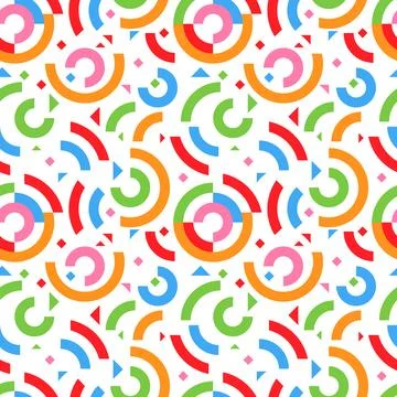 A Vector seamless pattern of colored abstract geometric shapes and grid イラスト素材