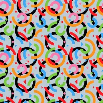 A Vector seamless pattern of colored abstract geometric shapes and grid 스톡 일러스트