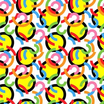 A Vector seamless pattern of colored abstract geometric shapes and grid Illustrazione stock