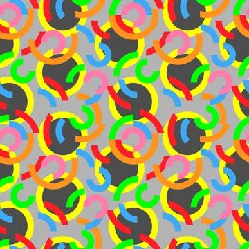 A Vector seamless pattern of colored abstract geometric shapes and grid Stock Illustration