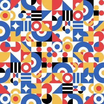 A Vector seamless pattern of colored abstract geometric shapes and grid style Illustrazione stock