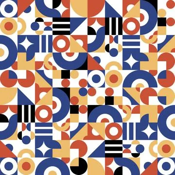 A Vector seamless pattern of colored abstract geometric shapes and grid style 스톡 일러스트