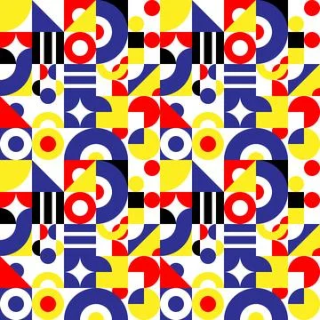 A Vector seamless pattern of colored abstract geometric shapes and grid style Illustrazione stock