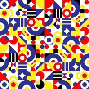 A Vector seamless pattern of colored abstract geometric shapes and grid style Illustrazione stock