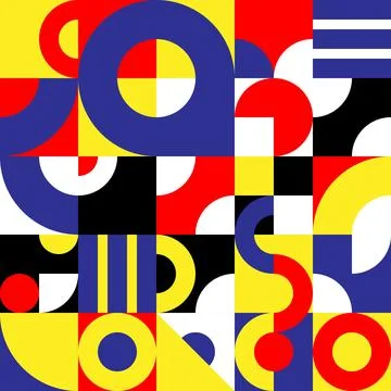 Vector seamless pattern of colored abstract geometric shapes and grid style Stock Illustration