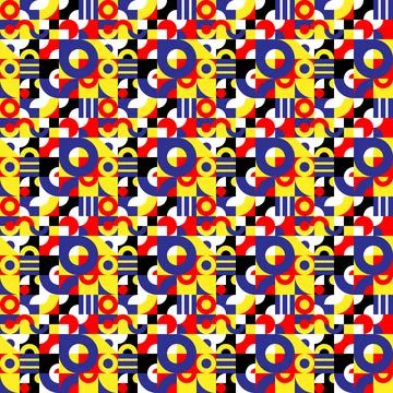 Vector seamless pattern of colored abstract geometric shapes and grid style 스톡 일러스트