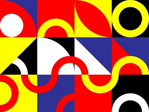 Vector seamless pattern of colored abstract geometric shapes and grid style Stock Illustration