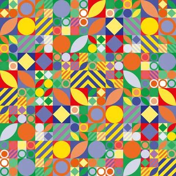 A Vector seamless pattern of colored abstract geometric shapes and grid style 스톡 일러스트