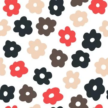 Vector seamless pattern with colored hand drawn flowers on white background.  Stock Illustration