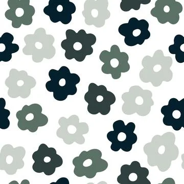Vector seamless pattern with colored hand drawn flowers on white background.  Stock Illustration