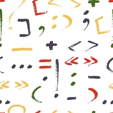 Vector seamless pattern with colored hand drawn punctuation marks on white ba Stock Illustration