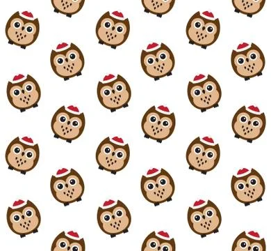 Vector seamless pattern of colored owl in hat Stock Illustration