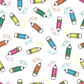 Vector seamless pattern with colored pencil on white background. Hand drawn d Stock Illustration