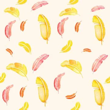 Vector seamless pattern with colored plumes , watercolor drawing cartoon Stock Illustration