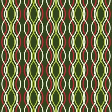 Vector seamless pattern. Colored vertical wavy lines intertwined on a dark green Illustrazione stock
