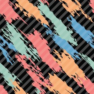 Vector seamless pattern of colorful abstract shapes on  striped background Stock Illustration