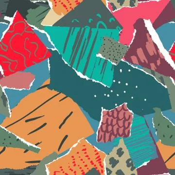 Vector seamless pattern with colorful abstract collage texture Stock Illustration