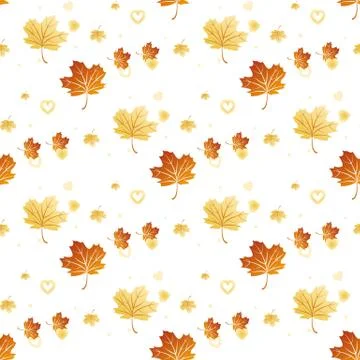 Vector seamless pattern with colorful autumn leaves and heart . Various red, 스톡 일러스트