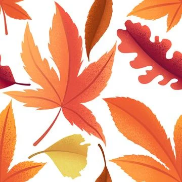 Vector seamless pattern with colorful autumn leaves isolated on white backg.. Stock Illustration
