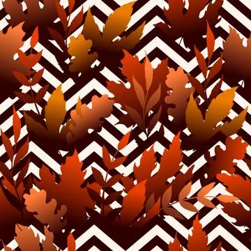 Vector seamless pattern with colorful autumn leaves and branches on geometr.. Stock Illustration