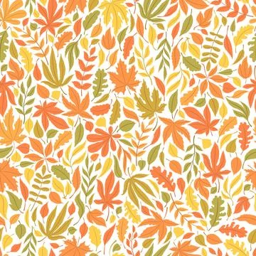Vector seamless pattern with colorful autumn leaves isolated on white backg.. Illustrazione stock