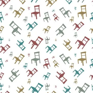 Vector seamless pattern with colorful chairs on a white background Illustrazione stock