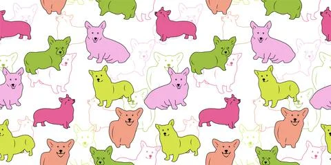 Vector seamless pattern with colorful cute dogs Illustration