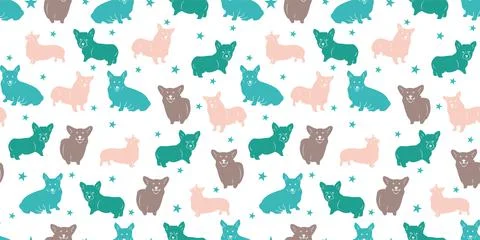 Vector seamless pattern with colorful cute dogs Illustration