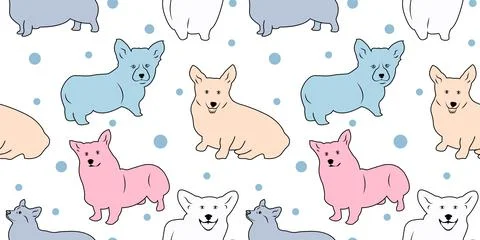 Vector seamless pattern with colorful cute dogs Stock Illustration