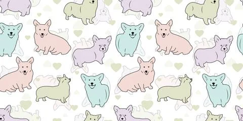 Vector seamless pattern with colorful cute dogs Illustration